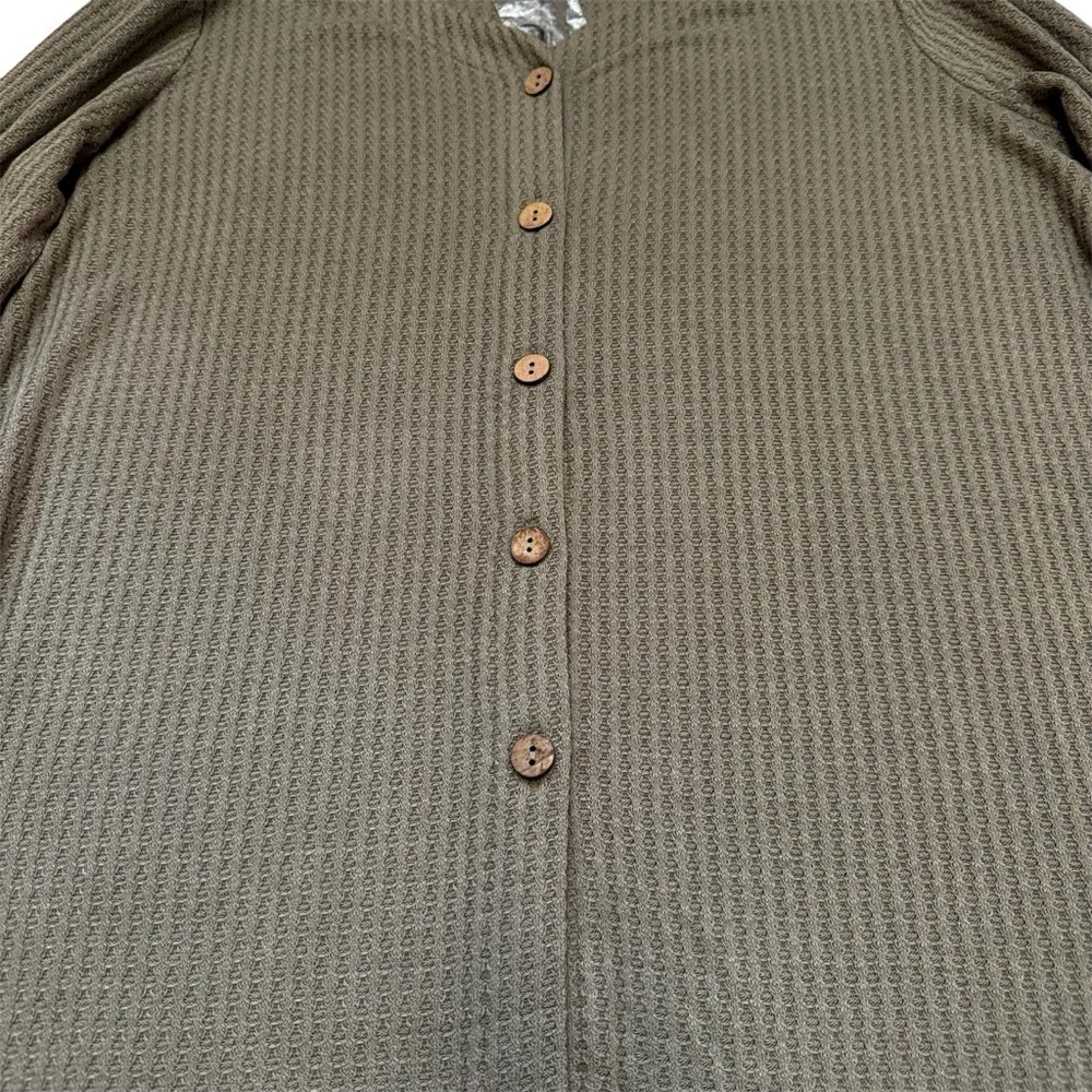 Belle by Kim Gravel Waffle Button Tie-Front Top Size XS Long Sleeve V Neck NWT - Picture 9 of 16